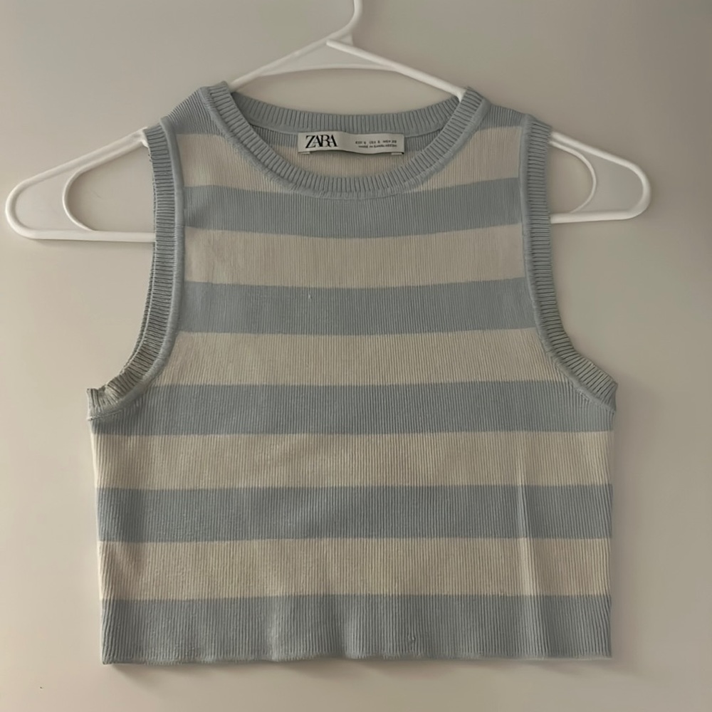 Light blue and white stripped, ribbed tank